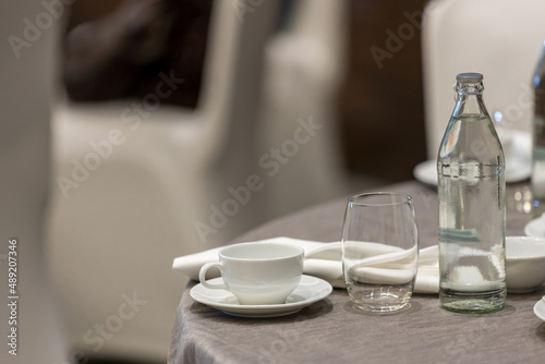 Empty white coffee cup  or tea cup on  table. 