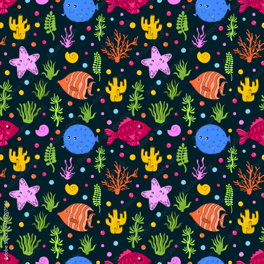 Seamless pattern ocean animal.Sea wildlife underwater.Background