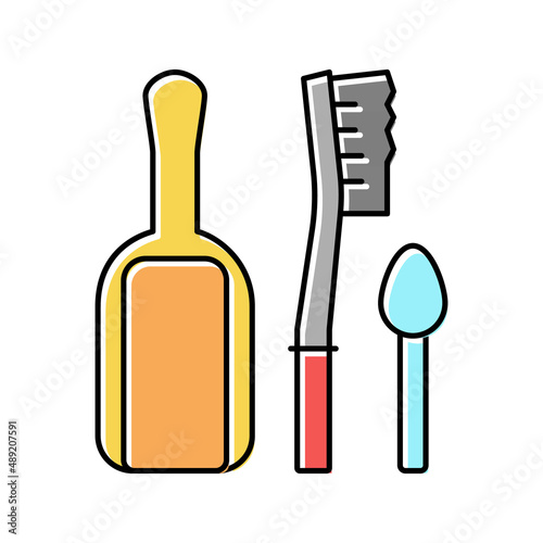 shovel, brush and spoon for prepare coffee color icon vector illustration