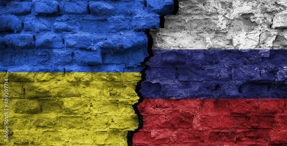stosunki dyplomatyczne między Ukrainą a Rosją. Flaga obu krajów. - obrazy, fototapety, plakaty 
