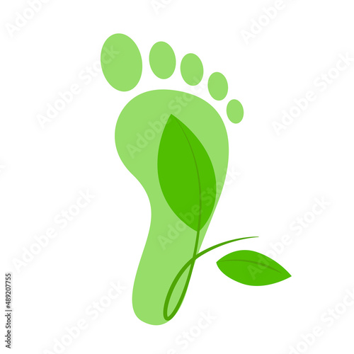 Green footprint icon with a green branch. Ecological concept