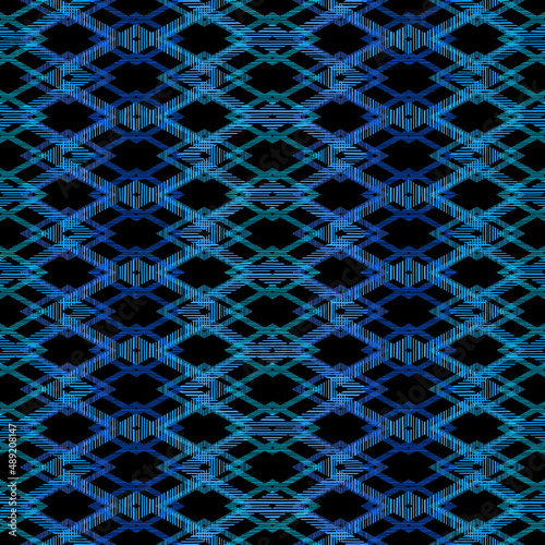 Blue Geometric Rhombus Seamless Pattern Design on Black Background