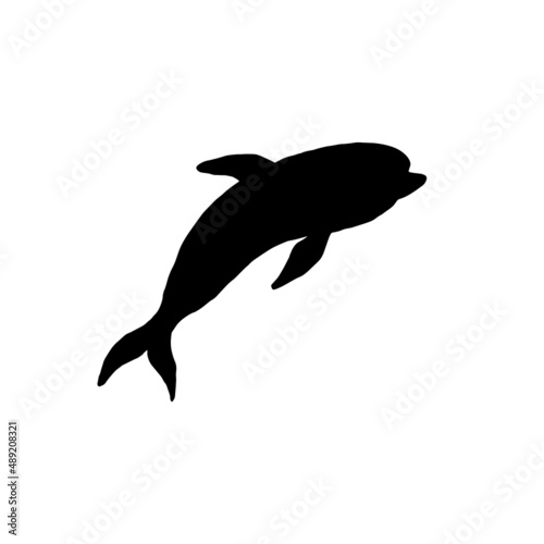 Dolphin silhouette jumping playful aquatic animal doodle vector Illustration.