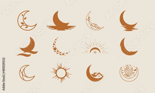 Set of simple moon line icons. Logo for dream, natural moon, mubarak, eid, childhood, moonlight, beach moon. Perfect for web apps and mobile.