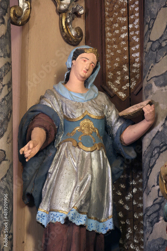 Saint Lucia, statue on the altar of Saint Barbara in the church of Saint John the Baptist in Gornja Jelenska, Croatia