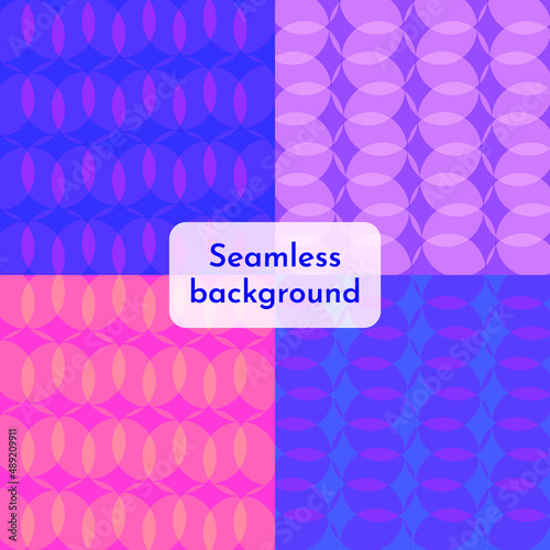 Four seamless pattern with circles and rings in modern colors and design. Abstract colorful geometric background. Vector