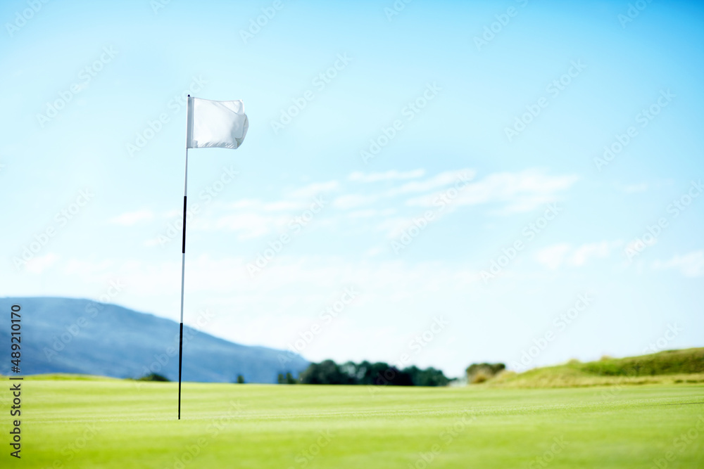 The end goal. Flag marking a hole on the golf course. The end goal. Flag marking a hole on the golf course.