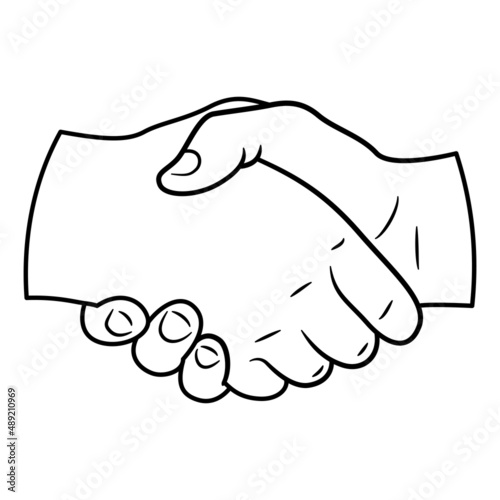 Handshake logo icon in line art style. Blank uncolored outline of hands isolated on white background. Business agreements, relationship or political success. Greeting and congratulation gesture.