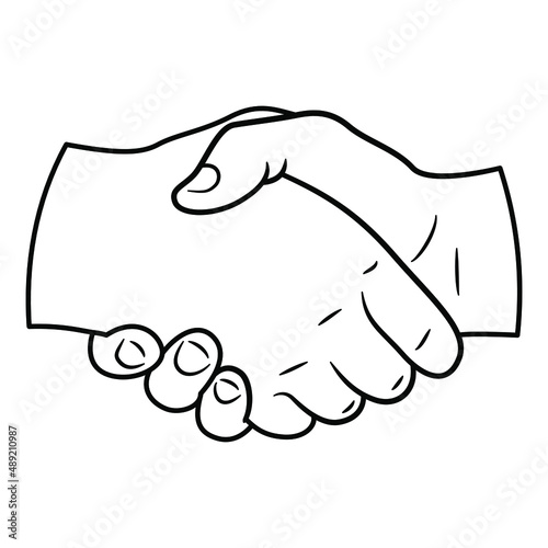 Handshake logo icon in line art style. Blank uncolored outline of hands isolated on white background. Business agreements, relationship or political success. Greeting and congratulation gesture.