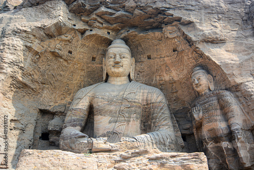 Buddha statues in Yungang Grottoes, Datong City, China photo