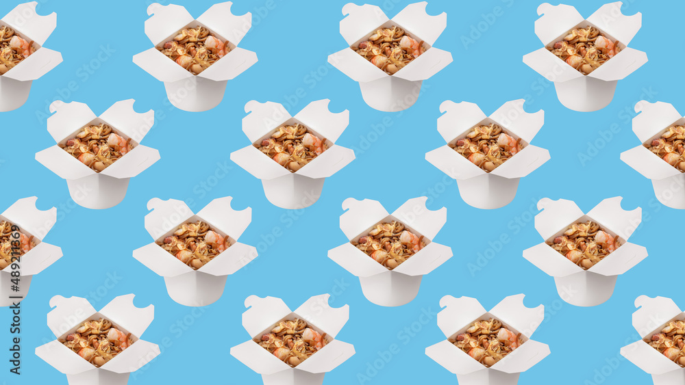 Chinese seasoned noodles in a white cardboard box, ready-to-eat food