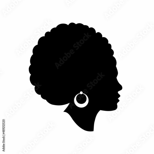 African american silhouette isolated on white background. Black girl profile with an earring. Fashion concept. Vector stock