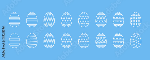 Ornament Easter eggs set. Outline eggs with stripes, waves and zigzags. Vector elements for Easter design