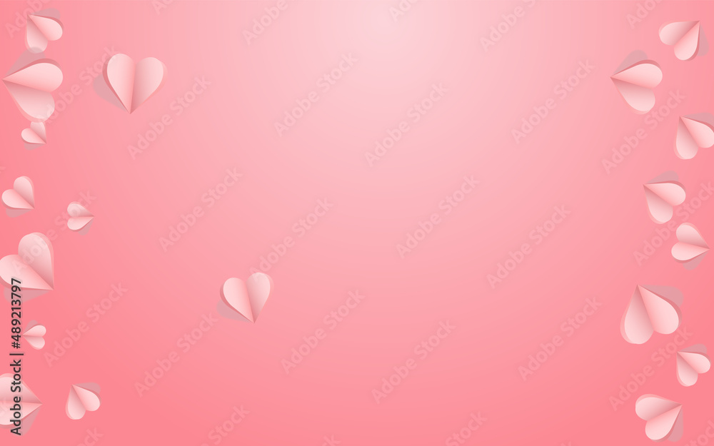 Red Papercut Vector Pink  Backgound. Paper Heart