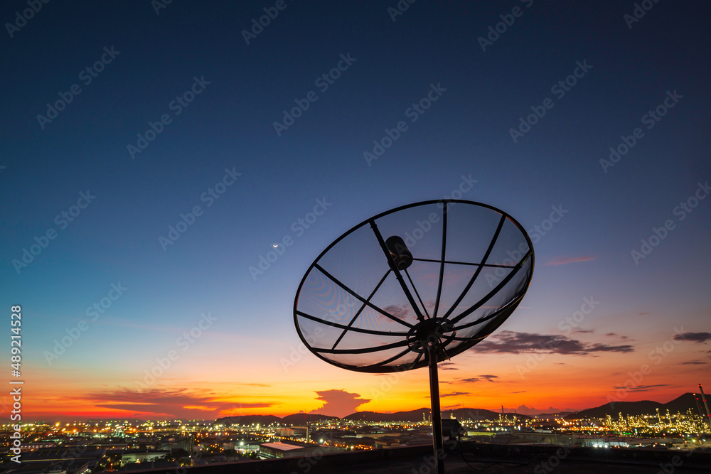 Satellite dish sky cloud sunset communication technology network