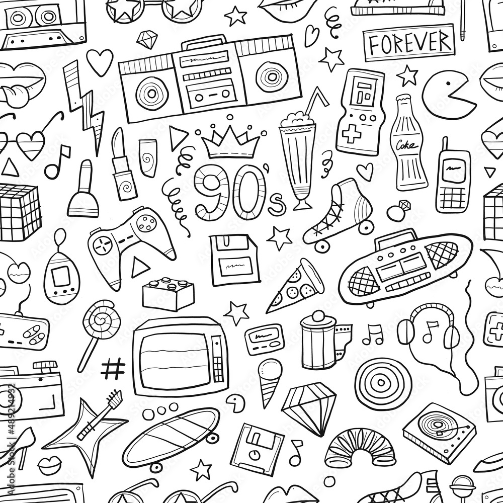 Back to the 90's. Cool memories collection. Seamless pattern for your design Back to the 90's. Cool memories collection. Seamless pattern for your design