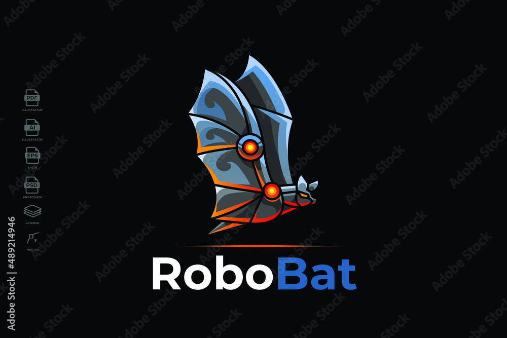 Modern Mecha Robotic Bat Logo Design Template Modern Mecha Robotic Bat Logo Design Template