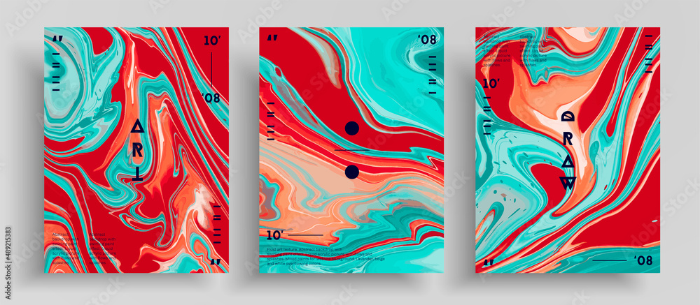 Abstract vector banner, pack of modern design fluid art covers. Artistic background that applicable for design cover, invitation, presentation and etc. Colorful creative iridescent artwork. - obrazy, fototapety, plakaty 