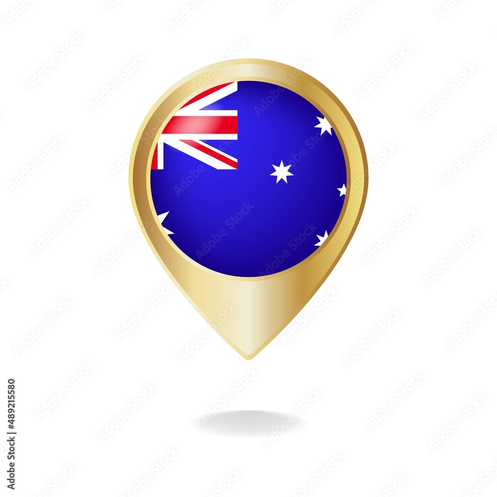 Australian flag on golden pointer map, Vector illustration eps.10 Australian flag on golden pointer map, Vector illustration eps.10