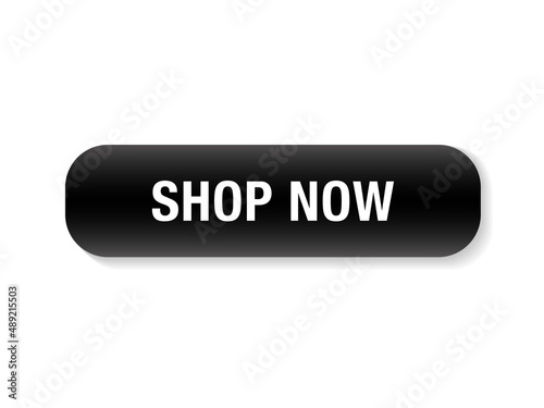 Shop now black simple button. 3d shop now sign isolated. 