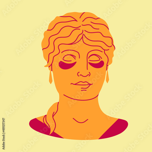 Image of a modern Greek statue in dress with patches. Hand drawn vector illustration. Classic statue in a modern style. Skin care concept.