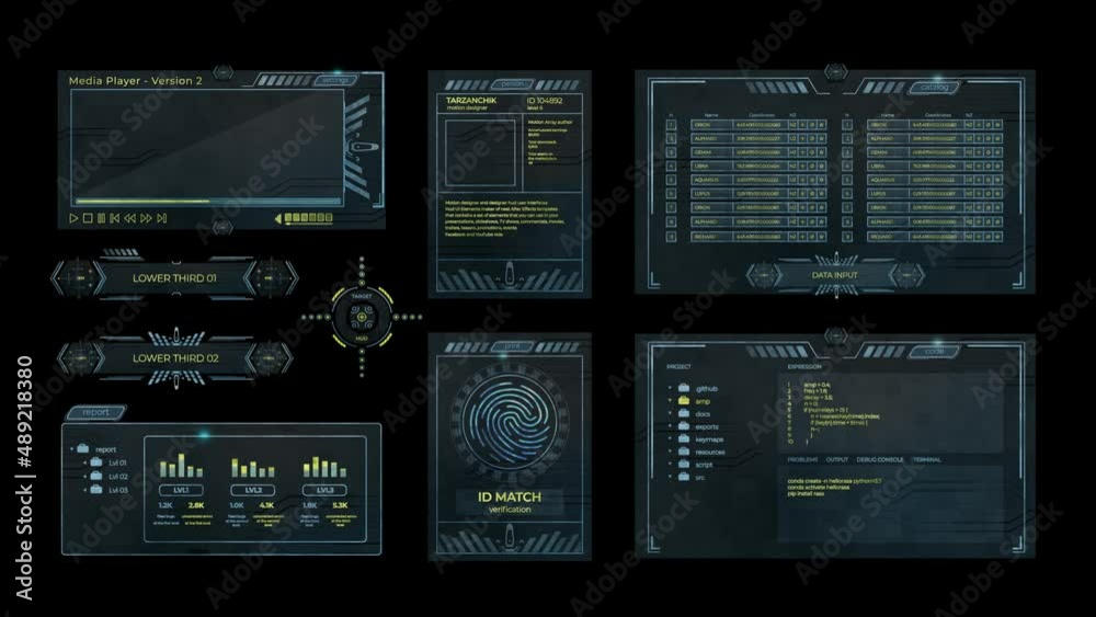 Digital hud ui elements graphics 2D with alpha.