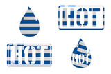 Hot News clip art in colors of national flag. Elements set on white background. Greece