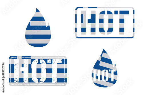 Hot News clip art in colors of national flag. Elements set on white background. Greece