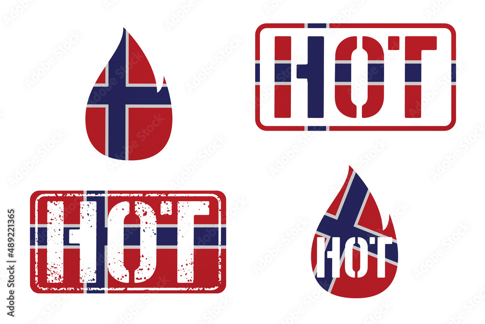 Fototapeta premium Hot News clip art in colors of national flag. Elements set on white background. Norway
