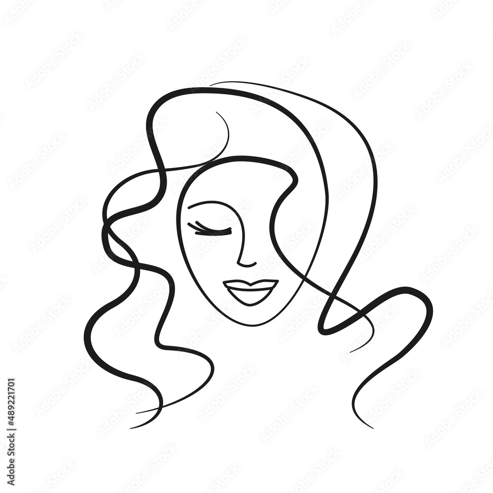 woman hairstyle logo. girl face icon. beauty salon, cosmetology woman hairstyle logo. girl face icon. beauty salon, cosmetology