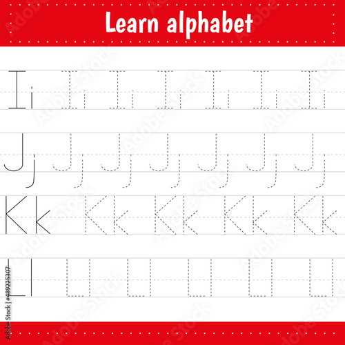Alphabet letters tracing worksheet with all alphabet letters. Basic writing practice for kindergarten kids. Words.  Trace the alphabet activity page