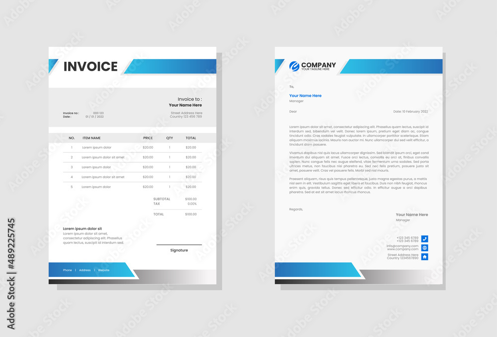 Professional Business stationery letterhead and invoice template