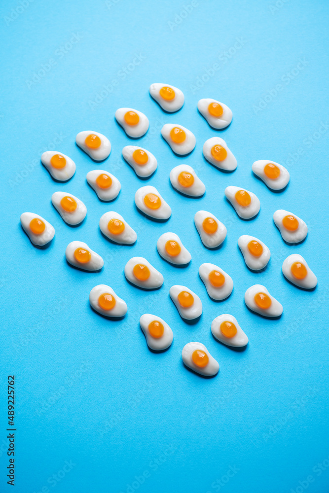 Egg shaped marmalade candies background. Overhead view. Egg shaped marmalade candies background. Overhead view.