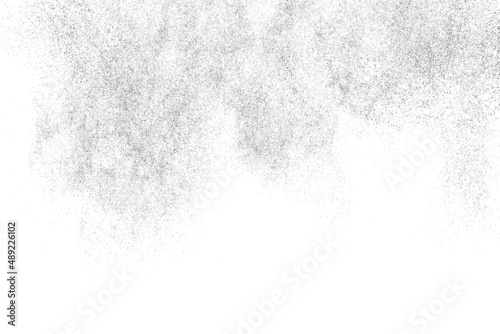 Distressed black texture. Dark grainy texture on white background. Dust overlay textured. Grain noise particles. Rusted white effect. Grunge design elements. Vector illustration, EPS 10.