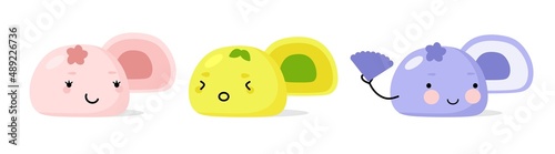 Mochi character design. Japanese cartoon desserts. vector illustration in a flat style.