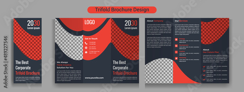 Creative Brochure design, trifold brochure template,  Layout with modern abstract red circle background, creative tri-fold flyer or brochure