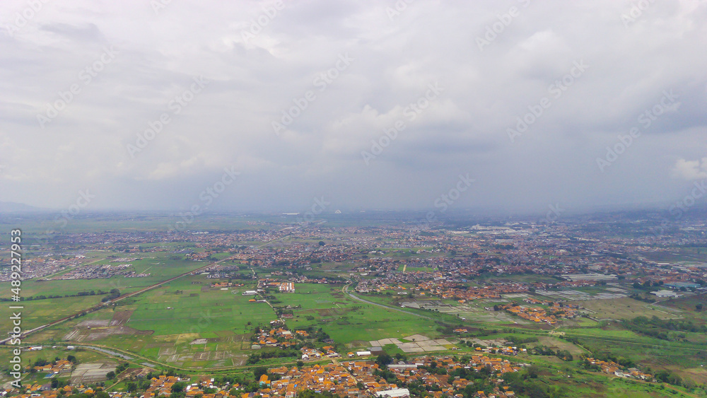 Scenic aerial view using drones from the sky in the residential area of Rancaekek, Indonesia