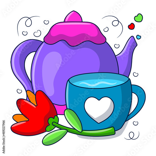 Drawing teapot drink clipart with colored Hand drawn doodle style