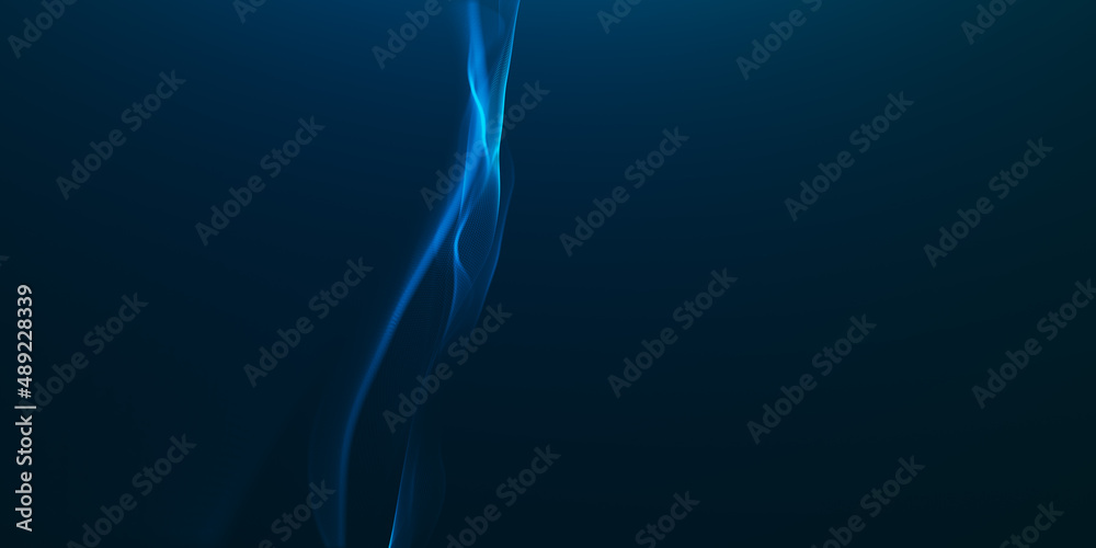 Blue particles wave background. Abstract dynamic mesh. Big data technology. Abstract particular flow dot background, landing page