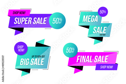 Set of promotional sale badges. Commercial labels for business, shopping, sale promotion and advertising. Vector illustration.