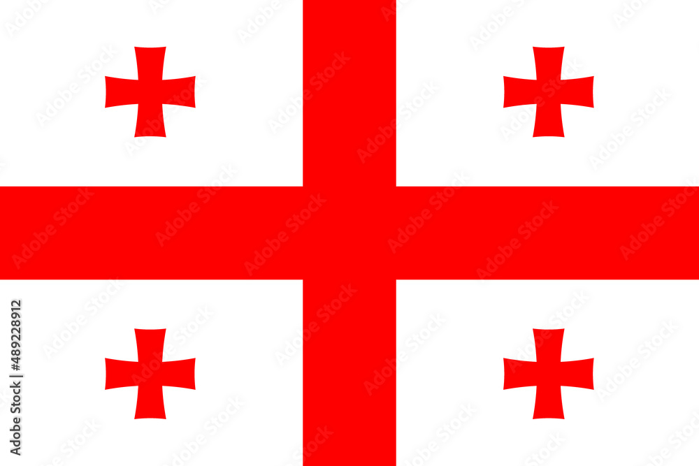 National Flag Republic of Georgia, white field with a centred red cross, a red Bolnur-Katskhuri cross centres each quarter National Flag Republic of Georgia, white field with a centred red cross, a red Bolnur-Katskhuri cross centres each quarter