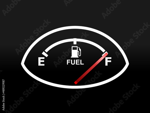 Full tank sign. Fuel gauge. Car petrol meter F. Gas filled vehicle indicator. Vector illustration.