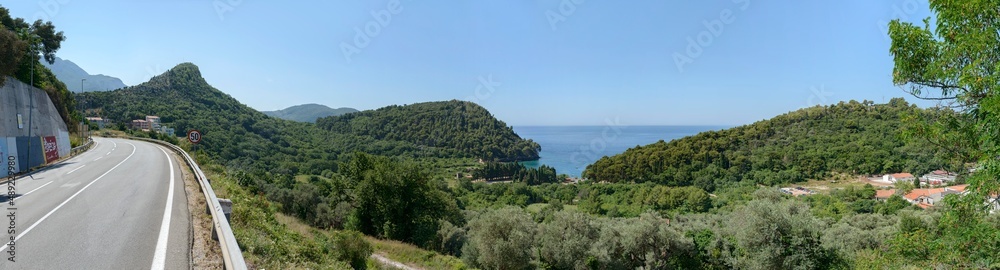 Panoramic view towards Lucice beach near Petrovac, Montenegro.