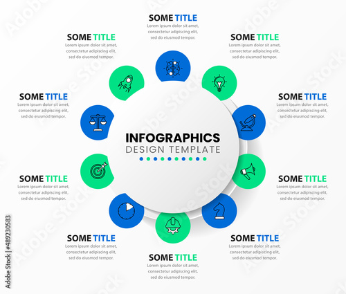 Infographic template with icons and 10 options or steps. Circle