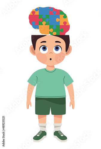 autistic boy with brain puzzle