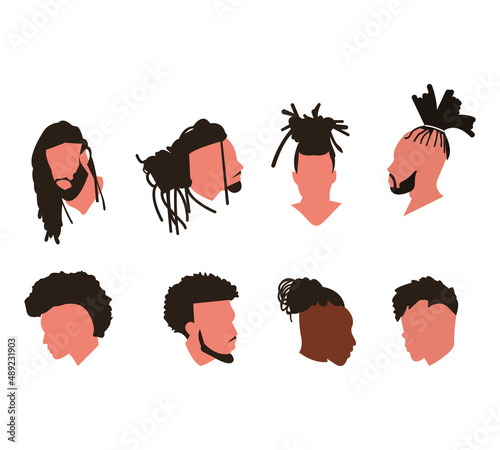 dreadlocks hairstyles on heads on white photo