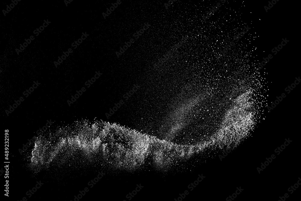 Distressed white grainy texture. Dust overlay textured. Grain noise particles. Snow effects pack. Rusted black background. Vector illustration, EPS 10.