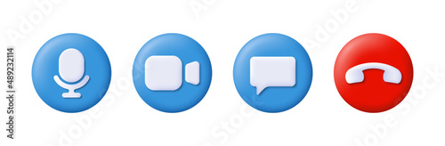 3d vector illustration of video and audio call icon. Chat icon. End of the call icon.