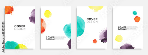 Set of abstract hand painted poster templates with watercolor shapes. Design for flyer, cover, brochure, magazine. Vector EPS 10