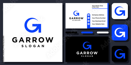 Initial Letter G Arrow Up Business Success Forward Company Vector Logo Design with Business Card